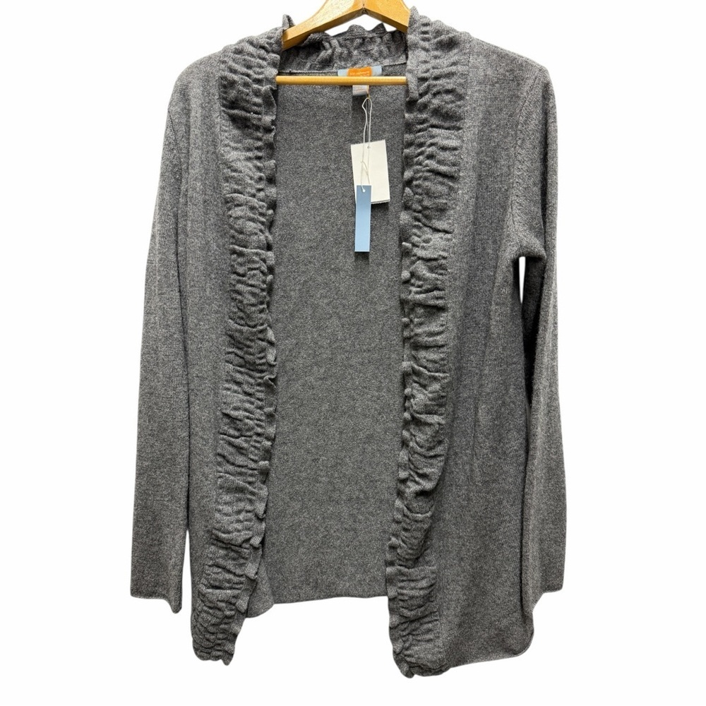 NWT Just Cashmere by‎ Forte Cashmere Gray Ruffled Women's Sweater Cardigan large